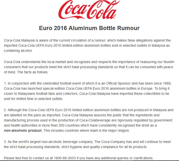 From Coca-Cola Malaysia official website