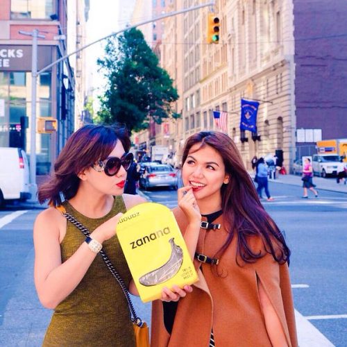 Vicky Shu eating Zanana in New York City
