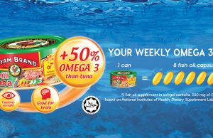 Ayam Brand Saba Mackerel Flakes emphasise the omega 3 message