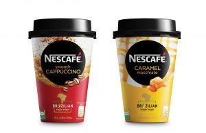 New NESCAFÉ Caramel Macchiato and Smooth Cappuccino in environmentally-friendly sippy lid cups