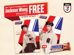 Get Jackson Wang SNICKERS photo card for free with new SNICKERS Almond Dark Chocolate Bar