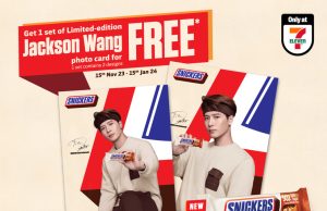 Get Jackson Wang SNICKERS photo card for free with new SNICKERS Almond Dark Chocolate Bar